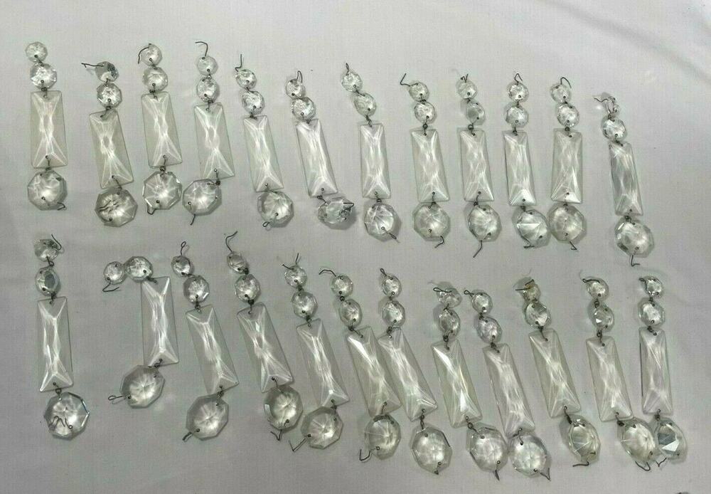 2 SETS OF 12 LONG VINTAGE LAMP CHANDELIER PARTS- LUCITE OR GLASS & CRYSTAL